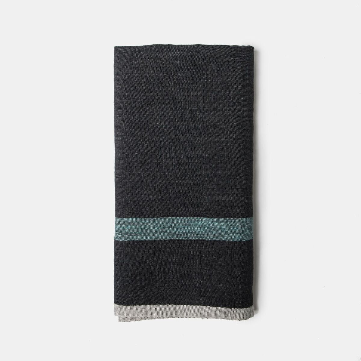 Caravan Laundered Linen Towels - Set of 2 - Aqua/Charcoal