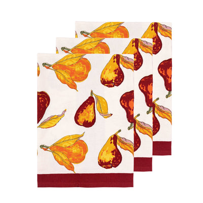 Orchard Pear Tea Towels Burgundy, Set of 3