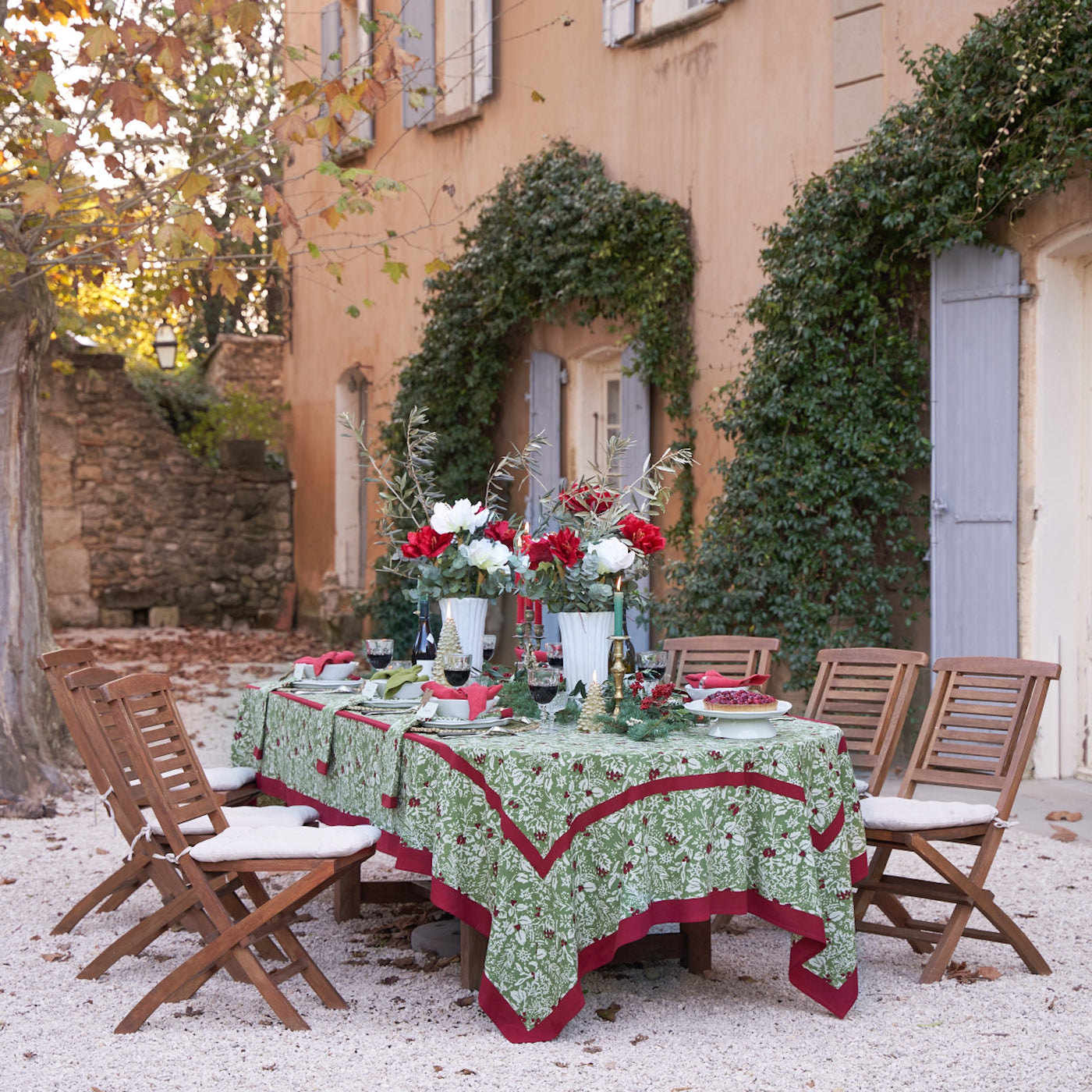 French Tablecloth Baies de Houx Red & Green