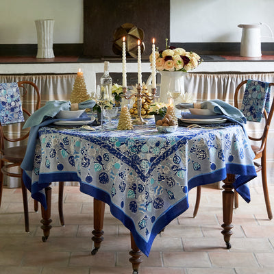 French Tablecloth Ornaments Blue