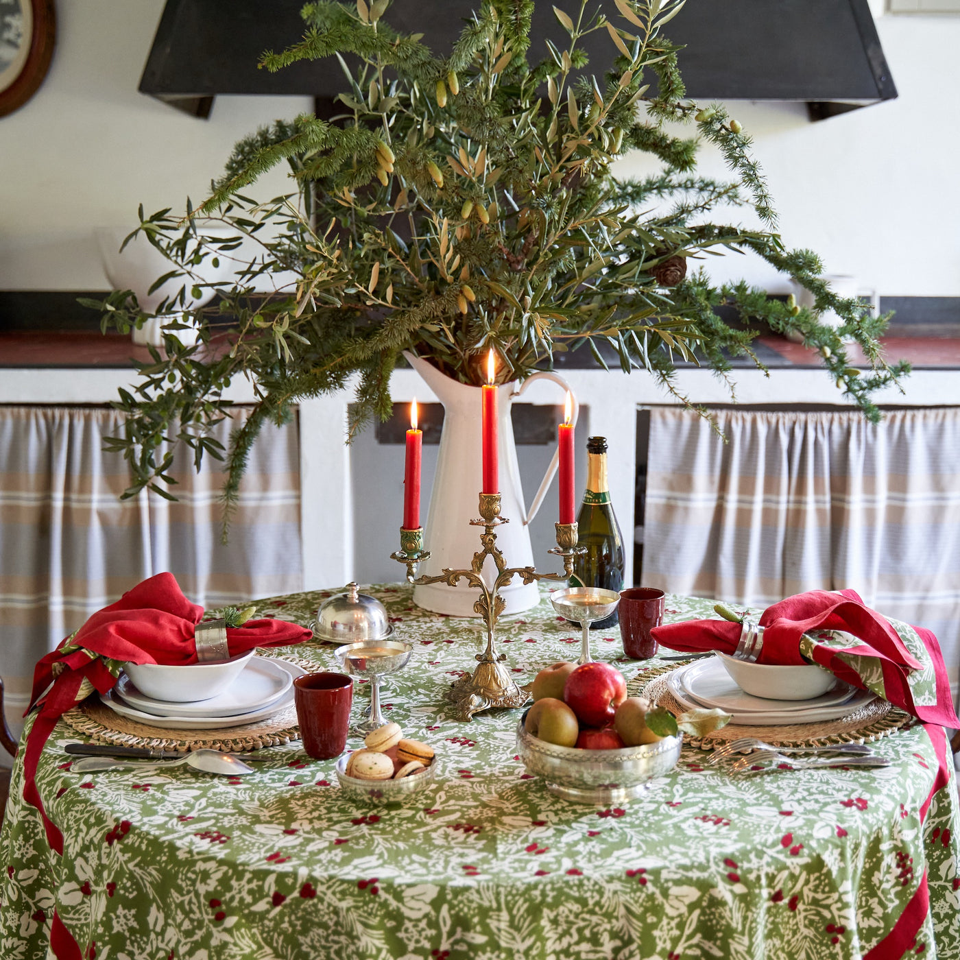 French Tablecloth Baies de Houx Red & Green