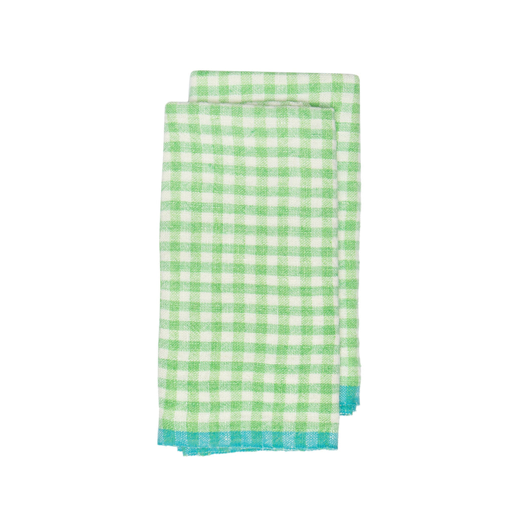 Couleur Nature Two-Tone Gingham Kitchen Towels Blue & Cognac, Set of 2